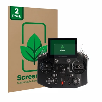 Vorderseite einer Produktverpackung mit dem Markenlogo ScreenLeaf. Daneben ist das Gerät FrSky Tandem X20 mit dem zugehörigen 