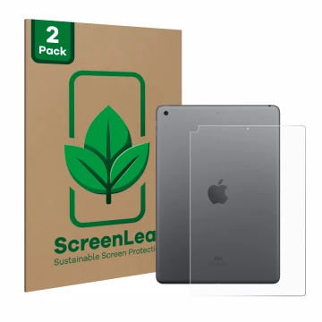 Vorderseite einer Produktverpackung mit dem Markenlogo ScreenLeaf. Daneben ist das Gerät Apple iPad 10.2″ WiFi 2021 (Rückseite