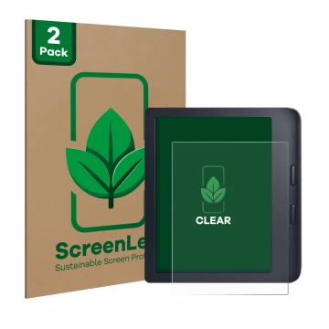 Vorderseite einer Produktverpackung mit dem Markenlogo ScreenLeaf. Daneben ist das Gerät Kobo Libra 2 mit dem zugehörigen Disp