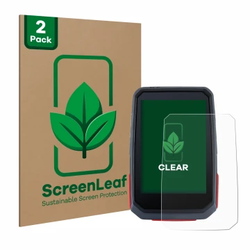 Vorderseite einer Produktverpackung mit dem Markenlogo ScreenLeaf. Daneben ist das Gerät Sigma ROX 4.0 mit dem zugehörigen Dis