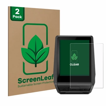 Vorderseite einer Produktverpackung mit dem Markenlogo ScreenLeaf. Daneben ist das Gerät Bosch Nyon 2 2021 mit dem zugehörigen