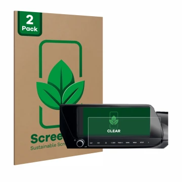 Vorderseite einer Produktverpackung mit dem Markenlogo ScreenLeaf. Daneben ist das Gerät Hyundai i20N 2021 Infotainment System