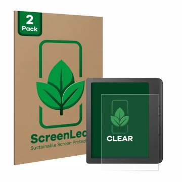 Vorderseite einer Produktverpackung mit dem Markenlogo ScreenLeaf. Daneben ist das Gerät Tolino Vision 6 mit dem zugehörigen D