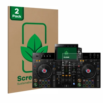 Vorderseite einer Produktverpackung mit dem Markenlogo ScreenLeaf. Daneben ist das Gerät Pioneer XDJ-RX3 mit dem zugehörigen D