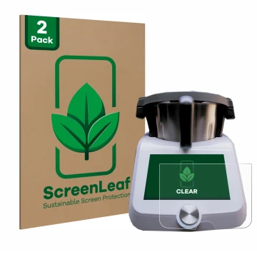 Vorderseite einer Produktverpackung mit dem Markenlogo ScreenLeaf. Daneben ist das Gerät SilverCrest Monsieur Cuisine Smart mi