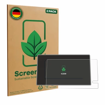 Vorderseite einer Produktverpackung mit dem Markenlogo ScreenLeaf. Daneben ist das Gerät Renault Trafic 2021 Easy Link 8