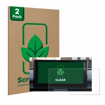 Vorderseite einer Produktverpackung mit dem Markenlogo ScreenLeaf. Daneben ist das Gerät Audi Q5 2021 MMI Navigation Plus 10.1