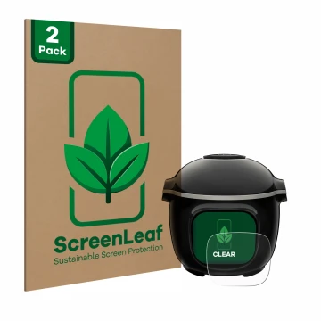 Vorderseite einer Produktverpackung mit dem Markenlogo ScreenLeaf. Daneben ist das Gerät Krups Cook4me Touch Wifi mit dem zuge