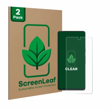 Vorderseite einer Produktverpackung mit dem Markenlogo ScreenLeaf. Daneben ist das Gerät Google Pixel 7 mit dem zugehörigen Di