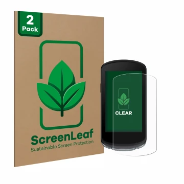 Vorderseite einer Produktverpackung mit dem Markenlogo ScreenLeaf. Daneben ist das Gerät Garmin Edge 1040 mit dem zugehörigen 