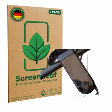 Vorderseite einer Produktverpackung mit dem Markenlogo ScreenLeaf. Daneben ist das Gerät NIU KQi3 Sport mit dem zugehörigen Di