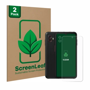 Vorderseite einer Produktverpackung mit dem Markenlogo ScreenLeaf. Daneben ist das Gerät Samsung Galaxy Xcover 6 Pro (Display+