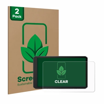 Vorderseite einer Produktverpackung mit dem Markenlogo ScreenLeaf. Daneben ist das Gerät Garmin dezl LGV710 mit dem zugehörige