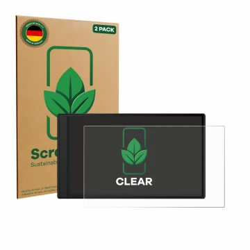 Vorderseite einer Produktverpackung mit dem Markenlogo ScreenLeaf. Daneben ist das Gerät Garmin DriveSmart 76 mit dem zugehöri