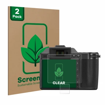 Vorderseite einer Produktverpackung mit dem Markenlogo ScreenLeaf. Daneben ist das Gerät Hasselblad X2D 100C mit dem zugehörig