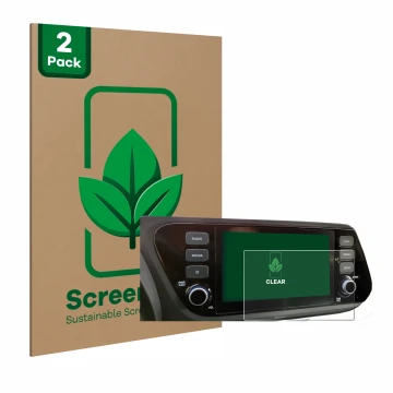 Vorderseite einer Produktverpackung mit dem Markenlogo ScreenLeaf. Daneben ist das Gerät Hyundai i20 2020 8