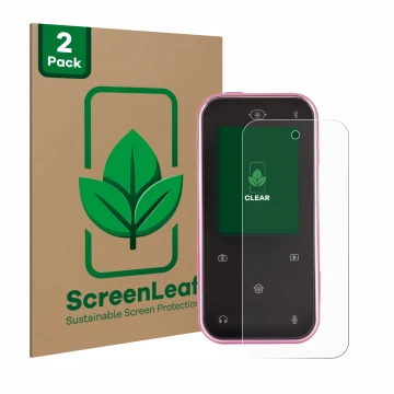 Vorderseite einer Produktverpackung mit dem Markenlogo ScreenLeaf. Daneben ist das Gerät Vtech Kidizoom Snap Touch mit dem zug