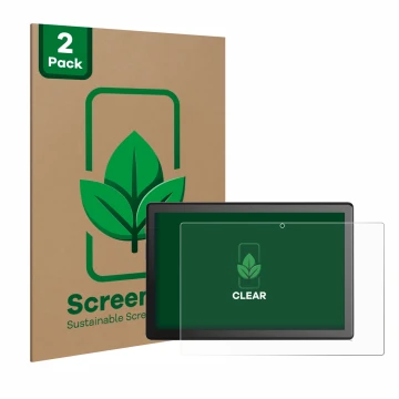 Vorderseite einer Produktverpackung mit dem Markenlogo ScreenLeaf. Daneben ist das Gerät emporia TAB 1 10.1
