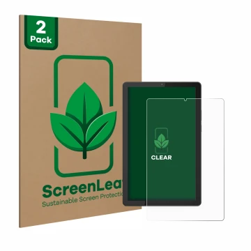 Vorderseite einer Produktverpackung mit dem Markenlogo ScreenLeaf. Daneben ist das Gerät Lenovo Tab M9 mit dem zugehörigen Dis