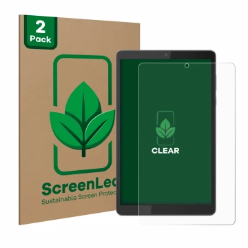 Vorderseite einer Produktverpackung mit dem Markenlogo ScreenLeaf. Daneben ist das Gerät Lenovo Tab M8 (4. Gen.) mit dem zugeh