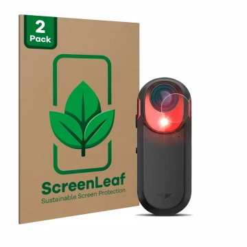 Vorderseite einer Produktverpackung mit dem Markenlogo ScreenLeaf. Daneben ist das Gerät Garmin Varia RCT 715 mit dem zugehöri