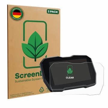 Vorderseite einer Produktverpackung mit dem Markenlogo ScreenLeaf. Daneben ist das Gerät Ducati Multistrada V4 2021+ mit dem z