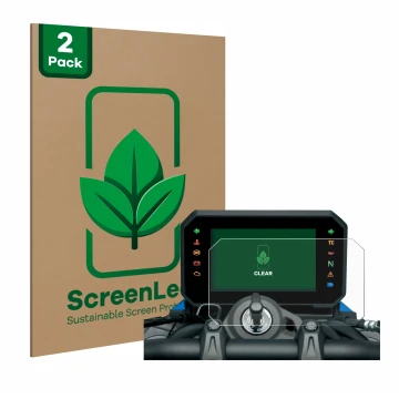 Vorderseite einer Produktverpackung mit dem Markenlogo ScreenLeaf. Daneben ist das Gerät Suzuki GSX-8S 2023 mit dem zugehörige