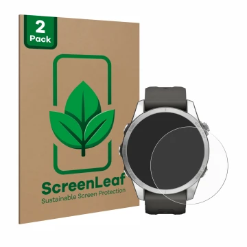 Vorderseite einer Produktverpackung mit dem Markenlogo ScreenLeaf. Daneben ist das Gerät Garmin Fenix 7S Pro Solar (42 mm) mit