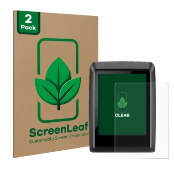 Vorderseite einer Produktverpackung mit dem Markenlogo ScreenLeaf. Daneben ist das Gerät Bosch Kiox 500 mit dem zugehörigen Di