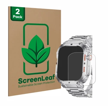 Vorderseite einer Produktverpackung mit dem Markenlogo ScreenLeaf. Daneben ist das Gerät LIGE K-57 1.96