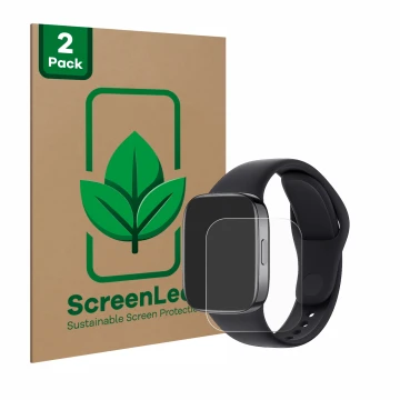 Vorderseite einer Produktverpackung mit dem Markenlogo ScreenLeaf. Daneben ist das Gerät Xiaomi Redmi Watch 3 mit dem zugehöri