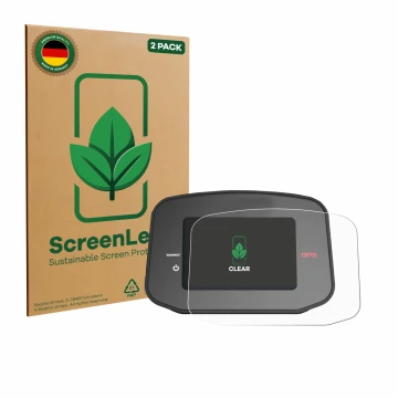 Vorderseite einer Produktverpackung mit dem Markenlogo ScreenLeaf. Daneben ist das Gerät PowaKaddy CT8 GPS mit dem zugehörigen
