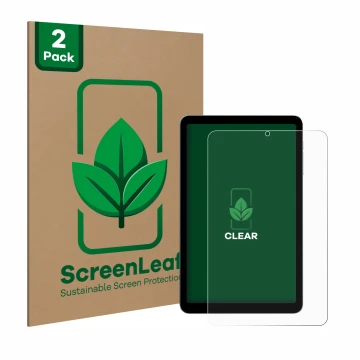 Vorderseite einer Produktverpackung mit dem Markenlogo ScreenLeaf. Daneben ist das Gerät Alldocube iPlay 50 mini mit dem zugeh