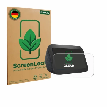 Vorderseite einer Produktverpackung mit dem Markenlogo ScreenLeaf. Daneben ist das Gerät Amazon Echo Show 5 (3. Gen.) mit dem 