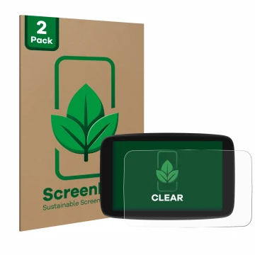 Vorderseite einer Produktverpackung mit dem Markenlogo ScreenLeaf. Daneben ist das Gerät TomTom Go Navigator 6 PKW-Navigations