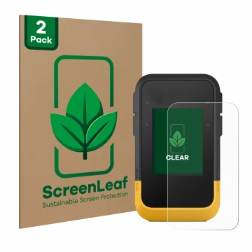 Vorderseite einer Produktverpackung mit dem Markenlogo ScreenLeaf. Daneben ist das Gerät Garmin eTrex SE mit dem zugehörigen D