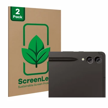 Vorderseite einer Produktverpackung mit dem Markenlogo ScreenLeaf. Daneben ist das Gerät Samsung Galaxy Tab S9 Plus 5G (NUR Ka