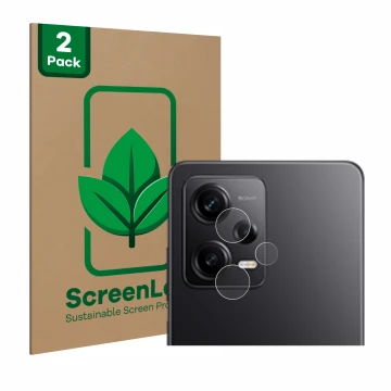 Vorderseite einer Produktverpackung mit dem Markenlogo ScreenLeaf. Daneben ist das Gerät Xiaomi Redmi Note 12 Pro 5G (NUR Kame