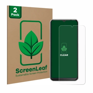 Vorderseite einer Produktverpackung mit dem Markenlogo ScreenLeaf. Daneben ist das Gerät Emporia Smart 6 mit dem zugehörigen D