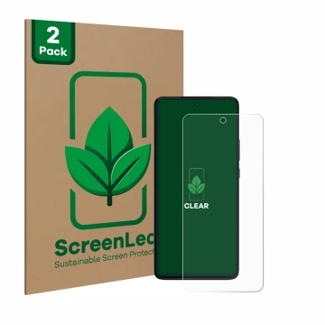Vorderseite einer Produktverpackung mit dem Markenlogo ScreenLeaf. Daneben ist das Gerät Motorola Moto G84 mit dem zugehörigen