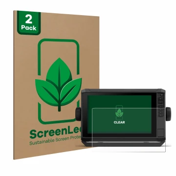 Vorderseite einer Produktverpackung mit dem Markenlogo ScreenLeaf. Daneben ist das Gerät Garmin ECHOMAP UHD2 9