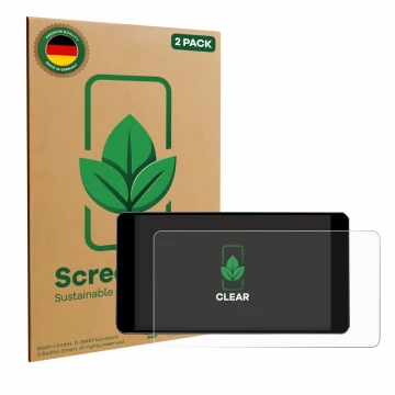Vorderseite einer Produktverpackung mit dem Markenlogo ScreenLeaf. Daneben ist das Gerät Zontes 350D mit dem zugehörigen Displ