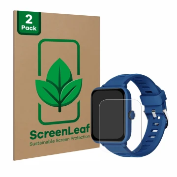 Vorderseite einer Produktverpackung mit dem Markenlogo ScreenLeaf. Daneben ist das Gerät Biggerfive BW01 1.5