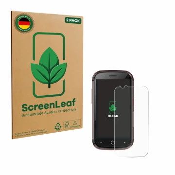 Vorderseite einer Produktverpackung mit dem Markenlogo ScreenLeaf. Daneben ist das Gerät Unihertz Jelly Star mit dem zugehörig