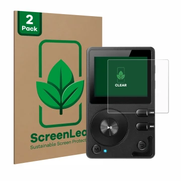 Vorderseite einer Produktverpackung mit dem Markenlogo ScreenLeaf. Daneben ist das Gerät Hifi Walker H2 mit dem zugehörigen Di