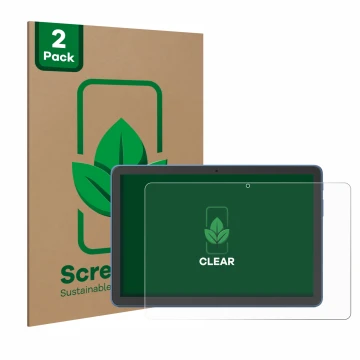 Vorderseite einer Produktverpackung mit dem Markenlogo ScreenLeaf. Daneben ist das Gerät Amazon Fire HD 10 2023 (13. Gen.) mit