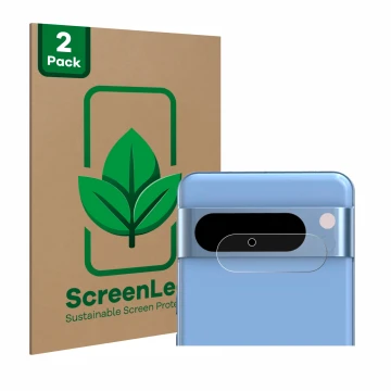 Vorderseite einer Produktverpackung mit dem Markenlogo ScreenLeaf. Daneben ist das Gerät Google Pixel 8 Pro (NUR Kameraschutz)