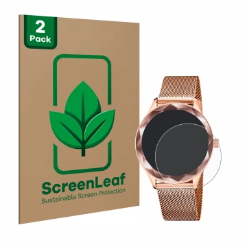 Vorderseite einer Produktverpackung mit dem Markenlogo ScreenLeaf. Daneben ist das Gerät Lotus SMARTIME 50036/1 mit dem zugehö