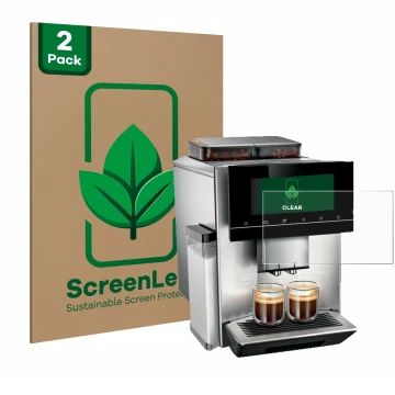 Vorderseite einer Produktverpackung mit dem Markenlogo ScreenLeaf. Daneben ist das Gerät Siemens EQ900 TQ907D03 mit dem zugehö