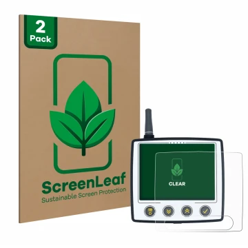 Vorderseite einer Produktverpackung mit dem Markenlogo ScreenLeaf. Daneben ist das Gerät Skytraxx 5 mit dem zugehörigen Displa